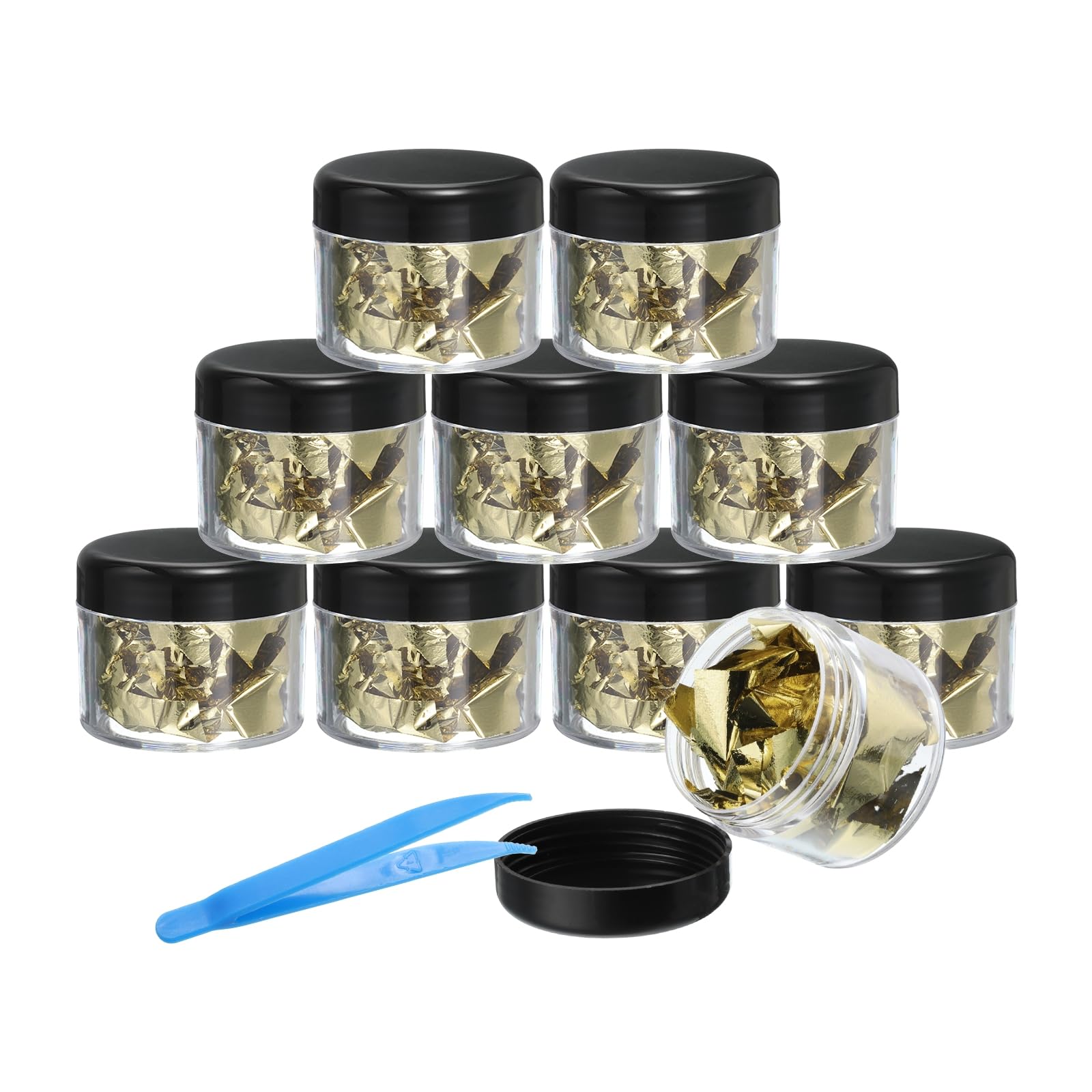 PATIKIL Gold Foil Flakes for Resin, 10Bottles/10Gram Gold Leaf Flakes Metallic Gold Foil Flakes with Tweezers for Nail Design Craft Painting Jewelry Making, Champagne Silver