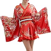 HongH Sexy Japanese Kimono Costume Floral Print Skirt Girls Lolita Outfit Halloween Costumes Outfit