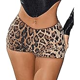 Womens Sequin Shorts Y2k Leopard Printed Sexy Rave Dance Micro Hot Pants Clubwear