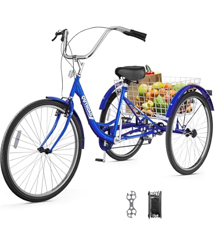Viribus Adult Tricycle 1-Speed – 26” Wheels, 400 Lb Capacity, Front & Rear Detachable Baskets – 3-Wheel Bike For Seniors, Women, Men