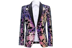 PYJTRL Men Fashion Velvet Sequins Floral Pattern Suit Jacket Blazer