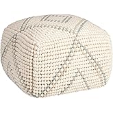 Creative Co-Op Cream New Zealand Pouf with Blue & Green Accents