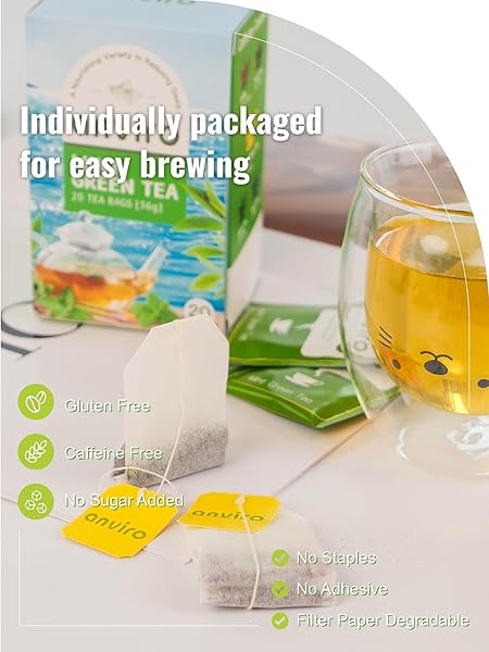MINT GREEN TEA BAGS, CAFFEINATED, PREMIUM GREEN TEA BLEND WITH PEPPERMINT, SPEARMINT, LEMONGRASS & LEMON BALM FOR SOOTHING, INDIVIDUALLY WRAPPED BAGS, NO ARTIFICIAL SUGAR ADDED, 20 COUNTS
