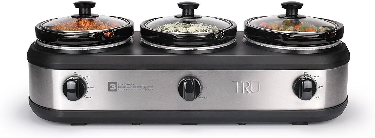 Tru / Select Brands BS-75SK Slo 3 2.5qt Crock Buffet Slow Cooker Three Crock Pot Buffet