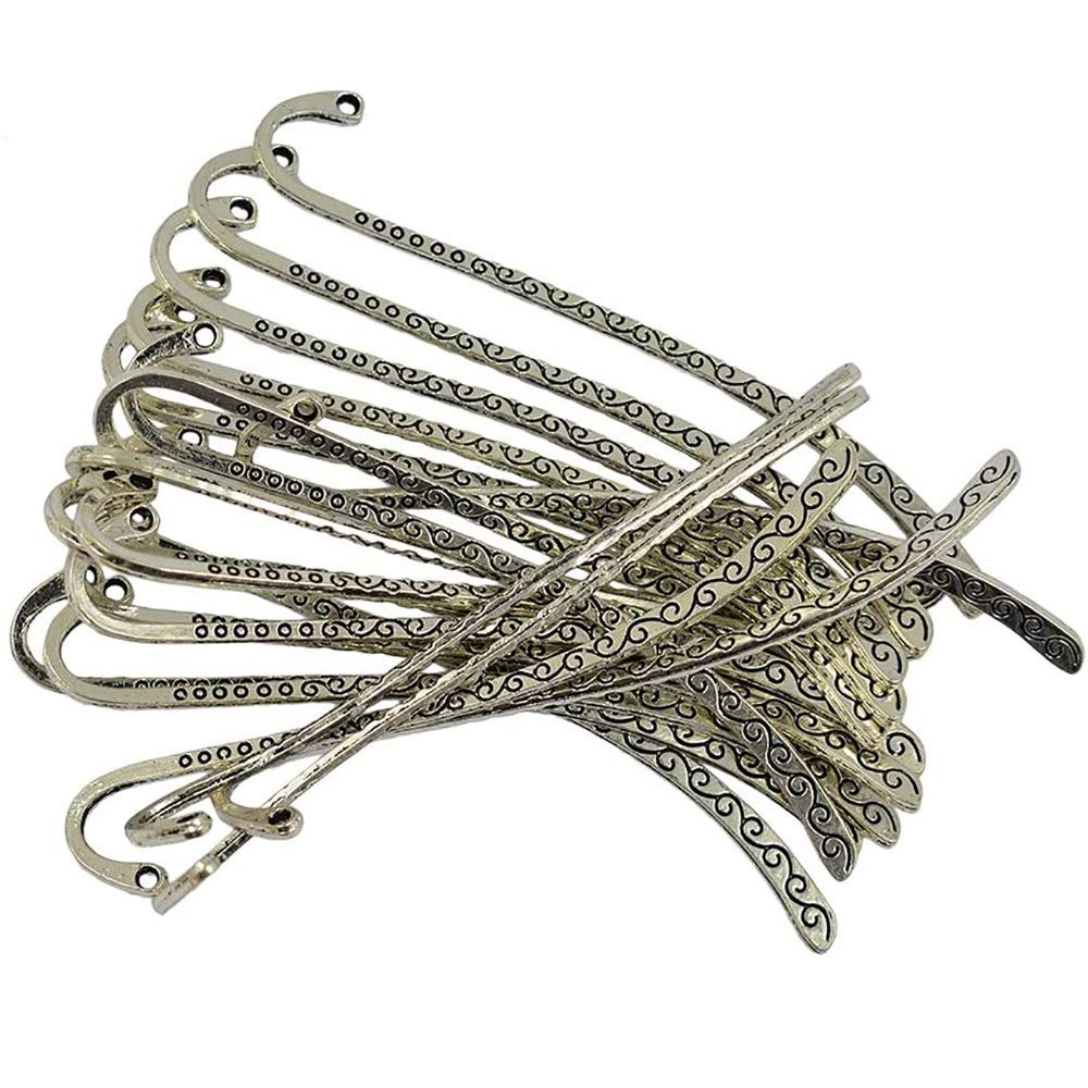 POFET 10pcs Vintage Tibetan Silver Beading Line Pattern Bookmarks with Hoop DIY Making,Metal Beading Bookmarks Paper Reading Book Mark