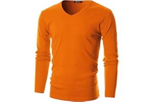 GIVON Mens V-Neck T-Shirt Slim Fit Long Sleeve Lightweight Basic Tee Top