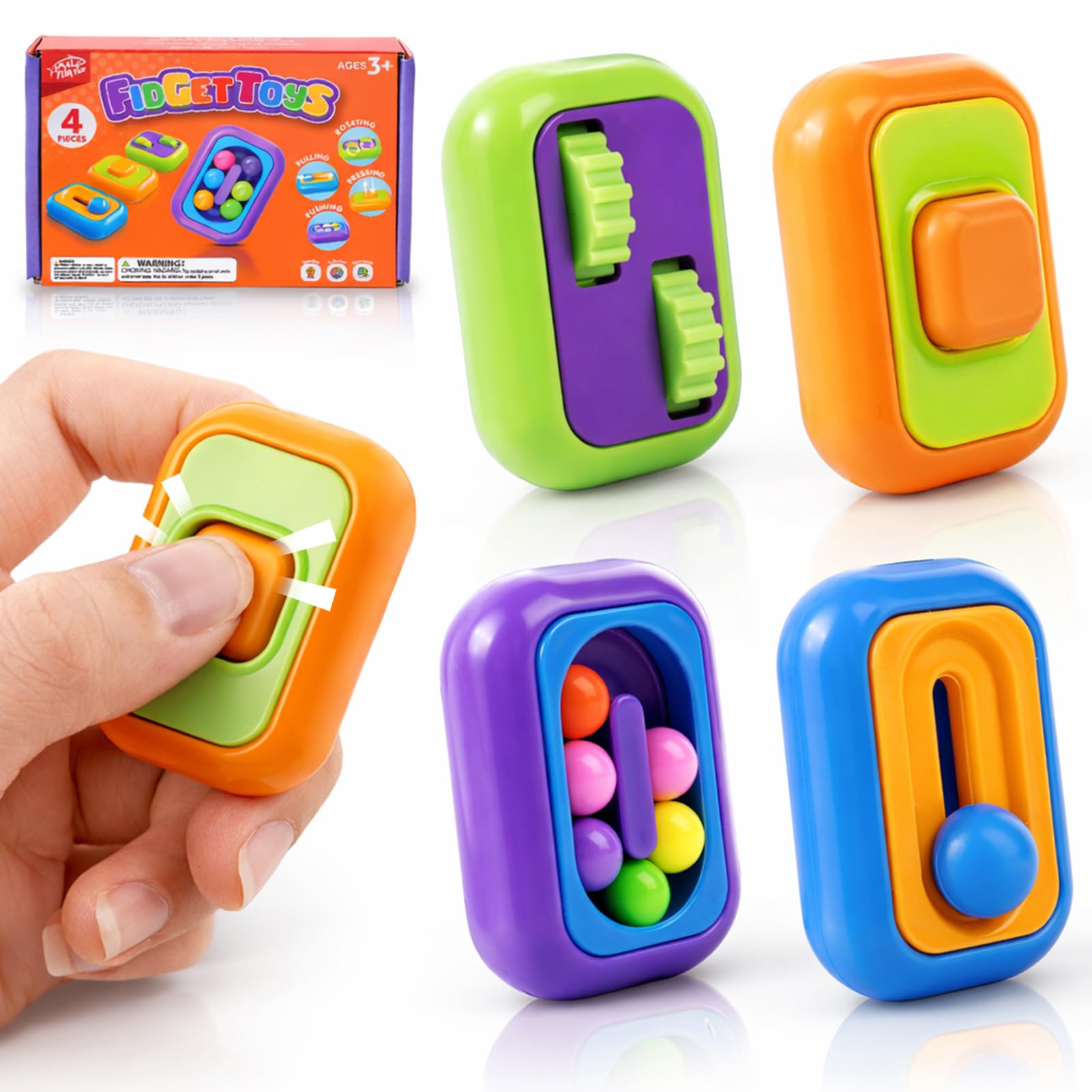 Fidget Toys Hand Fidgets for Kids: 4 Pack Multi-Style Finger Fidgets for Calming - Small Fidget Toys for ADHD Autism Focus and Stress Release - Gifts for Classroom Prize and Office Desk