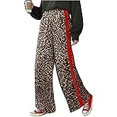 RoseSeek Women's Cheetah Leopard Pants Elastic Waist Wide Leg Baggy Sweatpants Y2k Rave Trousers Streetwear