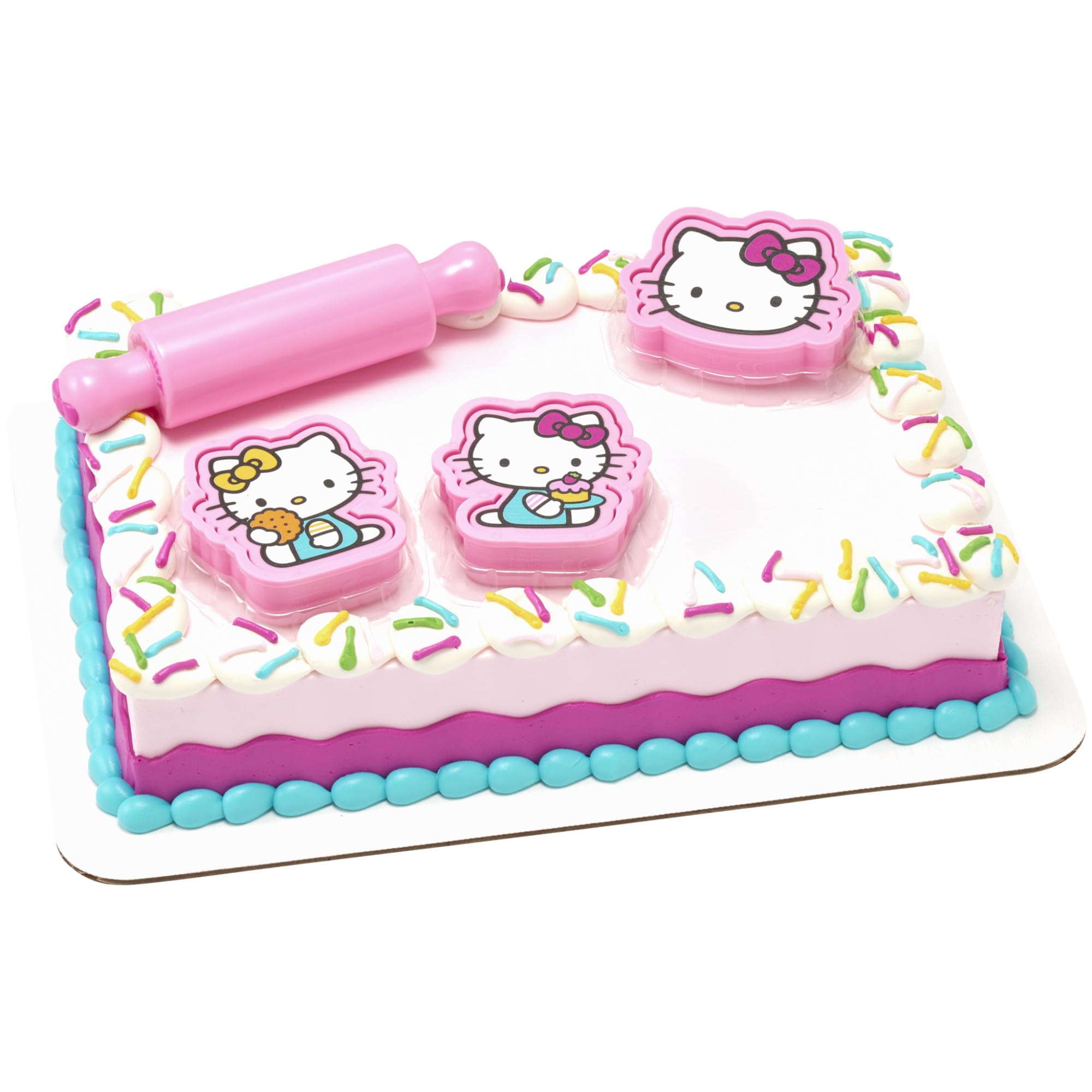 DecoSet® Hello Kitty® Play Bake Fun Cake Topper, 7-Piece Decoration Set with Collectable Cookie Cutter Stampers And Rolling Pin, Food Safe
