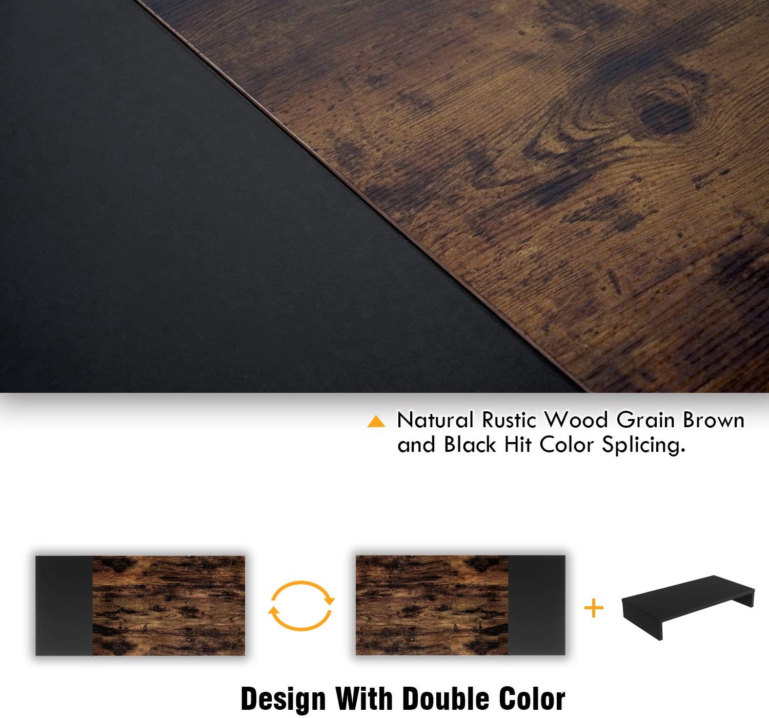Nost & Host Computer Desk with Storage Shelves and Free Large Monitor Stand, Sturdy Wooden Modern Industrial Home Office PC Laptop Study Writing Table Workstation, 47.2 inches, Rustic Brown and Black: Kitchen & Dining