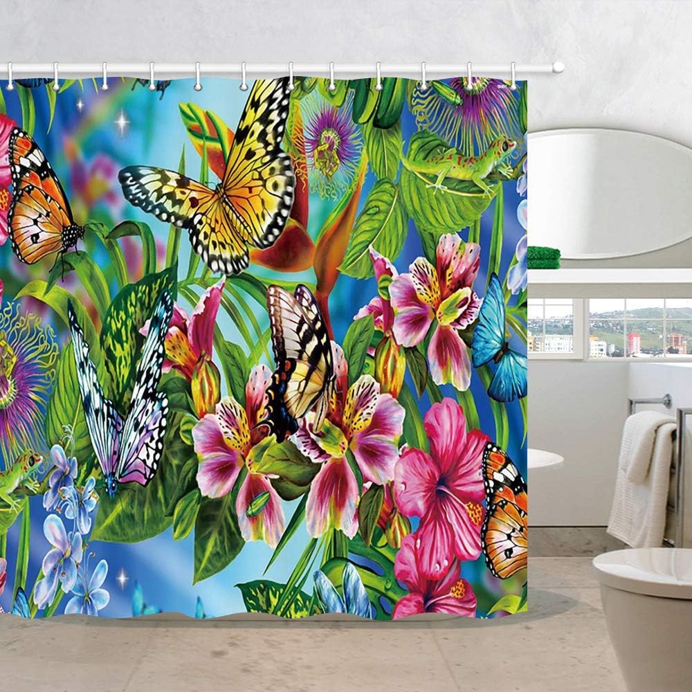 Aliyz Colorful Butterfly Wallpaper Shower Curtains Butterflies In Spring Blossom Pansy Floral Flower Bath Curtain Polyester Fabric Bathroom Curtains Decor With Hooks 71 X71 In Animals Amazon Co Uk Kitchen Home Who won't like the colorful butterfly pictures? amazon co uk