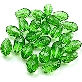 60pcs 8x12mm Crystal Glass Teardrop Beads Faceted Vertical Hole Shape Loose Spacer Beads for Jewelry Making DIY Bracelet Necklace Sewing Crafts Decoration(Green)