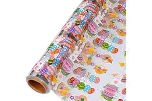 shareluck 31.5” x 50ft Easter Cellophane Wrap - Easter Cello Wrapping paper to Wrap Gift Basket, Treat-Easter Design & Eggs Cellophane. (31.5” fold into 16”)