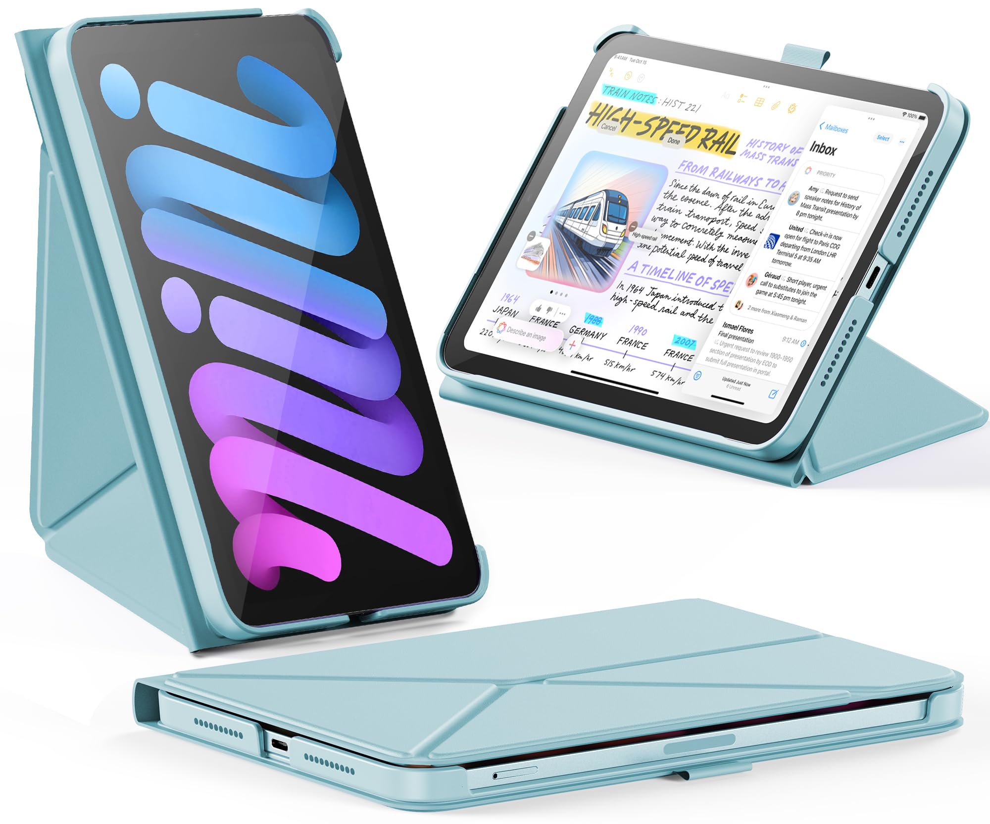 Photo 1 of INFILAND Case for iPad Mini 7 (A17 Pro) 2024 / iPad Mini 6 2021, Slim Foldable Book-Style Cover with Pencil Holder, Multi-Angle Magnetic Stand,Protective Case with Auto Wake/Sleep, Sky Blue