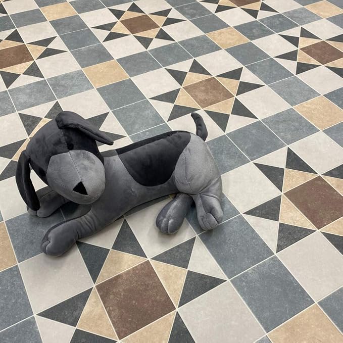 Felt Back Cushioned Sheet Vinyl Flooring Lino in Blue & Brown Victorian