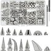 150 Sets Punk Spikes and Studs, 13 Shape Cone Spikes Leather Rivets Gothic Screw Back Studs with Install Tools for DIY Necklace Jacket Vest Shoes Boot Belts Bags Leather Crafts (Silver)