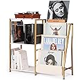 HYCFYJR Stand for Record Player, 3 Tier Vinyl Record Storage with Now Playing Holder, Turntable Stand, Vinyl Display with Speaker Storage for Living Room, Gold White