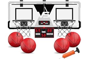 HYES 2 Player Basketball Game, Dual Shot Over The Door Mini Basketball Hoop Indoor with Scoreboard, Basketball Toy Gifts for Kids Boys Girls Adults, Suit for Bedroom/Office/Outdoor/Pool, Black