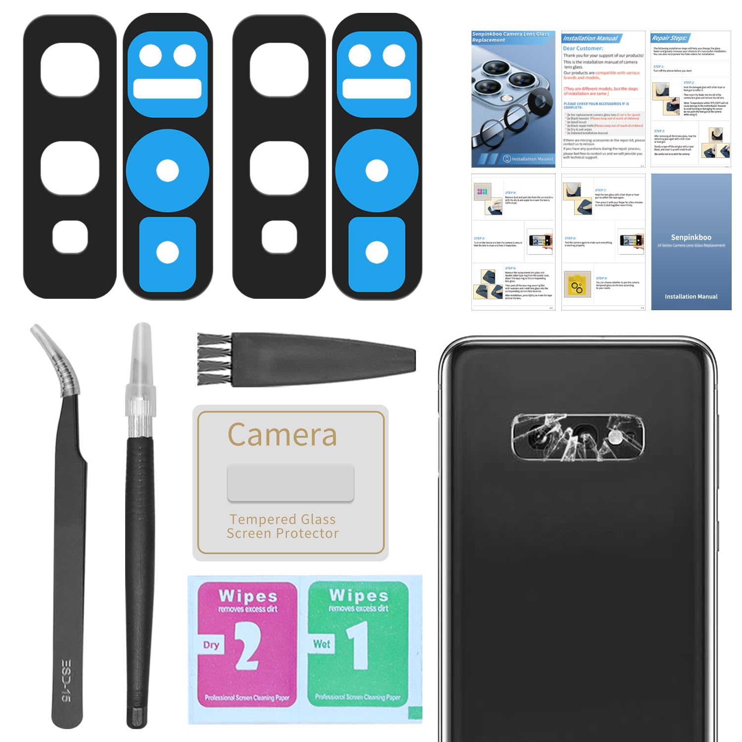 Photo 1 of Senpinkboo 2 Pack for Samsung Galaxy S10e (All Carriers) Back Rear Camera Lens Glass Replacement with Pre-Installed Adhesive, Include Repair Tool Set+ Installation Manual+ Camera Lens Protector