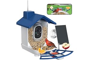 BYRANKE Bird Feeder with Camera Bird Feeders for Outdoors with Solar Panel, AI Identification, Ideal Gift for Lovers Friends and Parents, Navy Blue