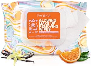 Pacifica Makeup Remover Face Wipes - Daily Facial Cleansing & Exfoliating Towelettes - Biodegradable - Organic - w/ Gycolic A