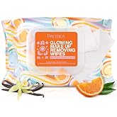 Pacifica, Glowing Makeup Remover Wipes - with Glycolic Acid for AHA Exfoliating and Facial Cleansing - No Rinse Face Cleaning Towelettes - Dermatologist Tested, 30 Count