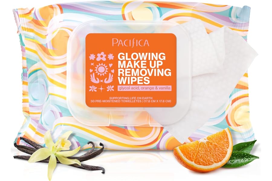 Pacifica Makeup Remover Face Wipes – Daily Facial Cleansing & Exfoliating Towelettes – Biodegradable – Organic – w/ Gycolic Acid – Clean Beauty Vegan & Cruelty-Free Dermatologist Tested 30 Count