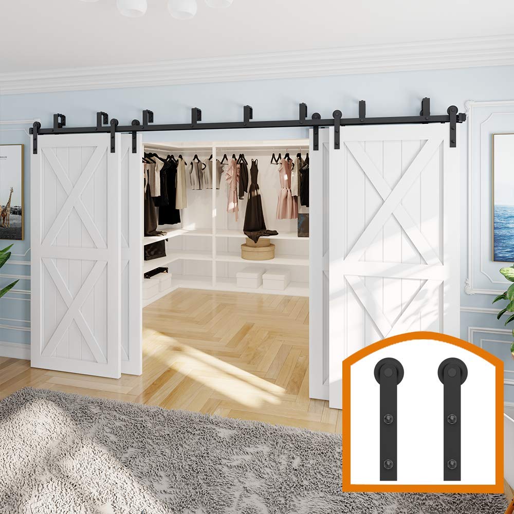 ZEKOO 11 FT 4 Doors Bypass Sliding Barn Door Hardware Low Ceiling