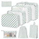 8 Set Packing Cubes for Suitcases,Suitcase Organizer with Shoe,Cosmetics,Clothing, and Accessories Bags for Travel Luggage Organizer Women Men(Green Checkered)