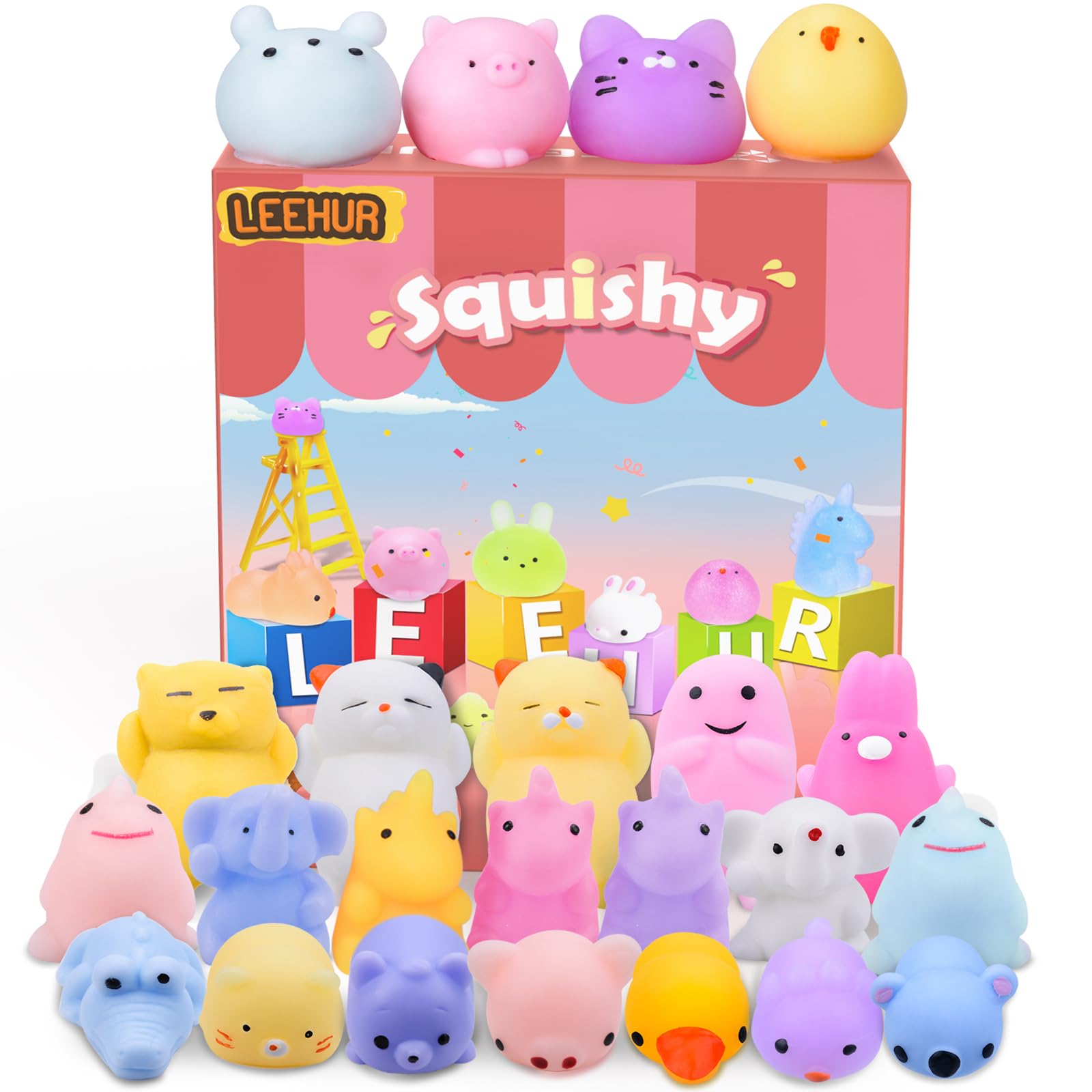30 Pcs Kawaii Animal Squishies, Mochi Squishy Toys for Kids Party Bag Fillers , Mini Stress Relief Fidget Toys for Kids Christmas Party Favors, Birthday Gift, Goodie Bag Stuffers