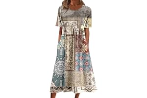 OIOLOYJM Bohemian Dress for Women Plus Size Boho Mid Length Maxi Emily Charm Peasant Spring Summer Dresses for Women 2024