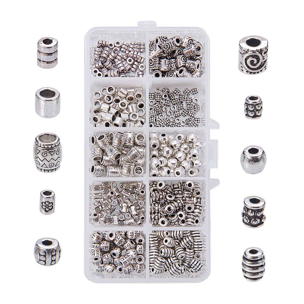 PH PandaHall 500pcs 10 Shape Antique Silver Tibetan Style Alloy Bead Spacers for Bracelet, Necklace and Jewellery Making