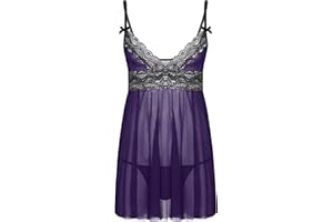 Manyakai Men Lace Trim Sissy Lingerie Sets Sling Straps Cross Dress with G-Strings Chemise Nightwear Clubwear