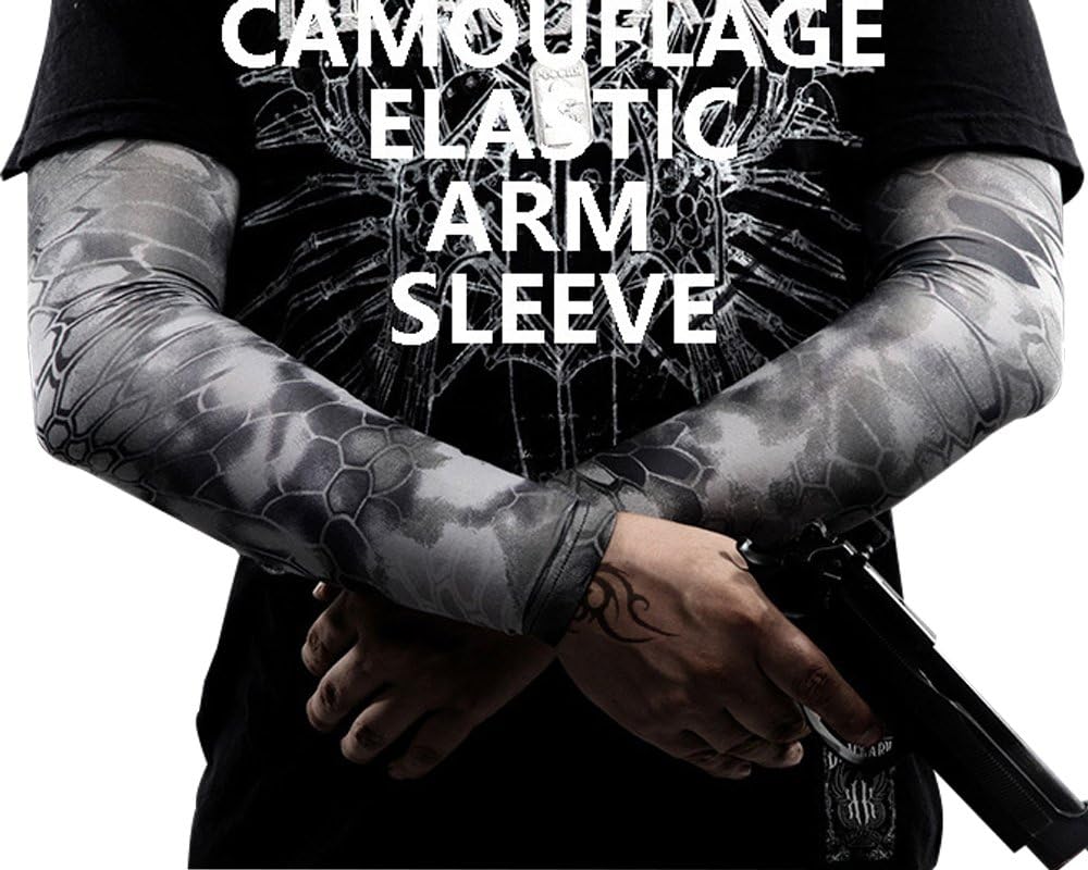 FARMSOLDIER Tactical Camouflage Elastic Arm Sleeves Cycling football baseball basketball UV Protection Compression Arm Sleeves for youth men women kids Python Black, M
