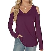 Buauty Womens V Neck Cold Shoulder Tops Long Sleeve T Shirts Loose Basic Tops Sexy Casual Blouses 2026 Trendy Tshirt