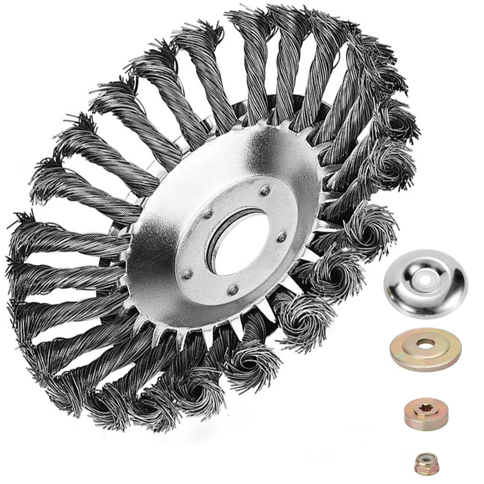 Photo 1 of 8 inch Steel Wire Trimmer Head, Unbreakable Weed Eater Head, Steel Wired Brush Cutter Trimmer Head with 4 Pack Adapter Tools for Moss Grass Rust Removal Kits