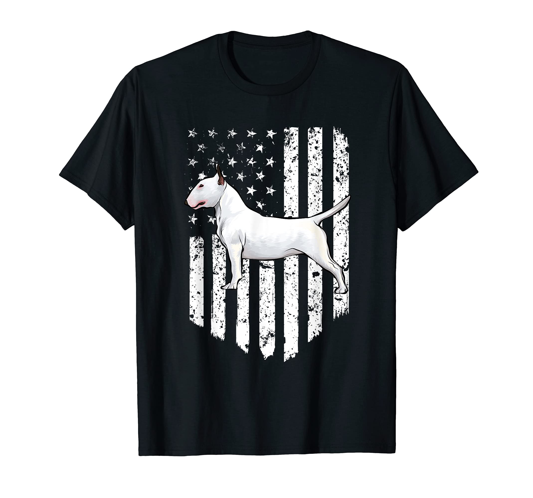 Black White American Flag Bull Terrier 4th Of July USA T-Shirt