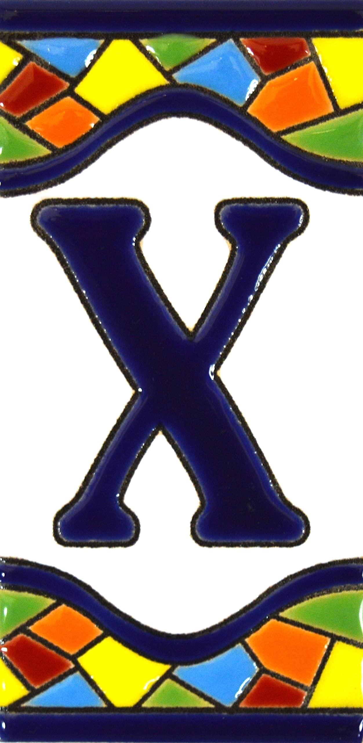 MOSAICO MEDIANO 4,29" x 2,13" Handpainted House Letter Tiles for Signs, Addresses and Names - Design LETTER X