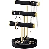 bussdis Bracelet Holder Jewelry Organizer Display - 3 Tier T Bar Velvet Stand, Black Necklace Holder Organizer, Bracelet Holder, Earring Holder and Ring Display for Jewelry Organizers and Storage