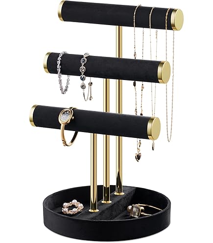 Pinkgarden 2 Tier Fluwelen Sieraden Stand Display, T-Bar Sieraden Organizer, Armband Houder voor Armband Ketting Horloge (zwart