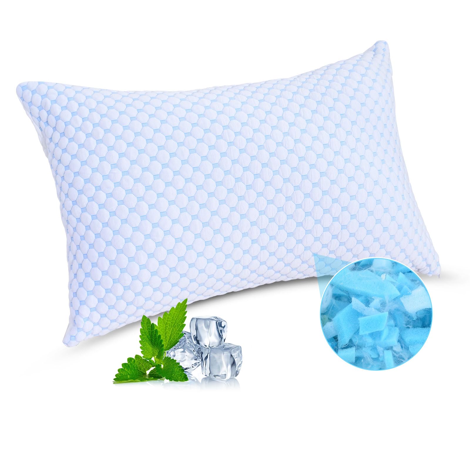 Gvdeirn Shredded Memory Foam Pillow 76 * 51cm, Sleeping Cooling Bed Pillow with Adjustable for Side Back Stomach Sleepers,Washable Removable Cover