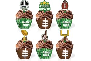 SSAILUE DECOR 24 Football Cupcake Toppers and Wrappers for Birthday or Baby Shower Party Cupcake Wrappers and Treat Picks Kit