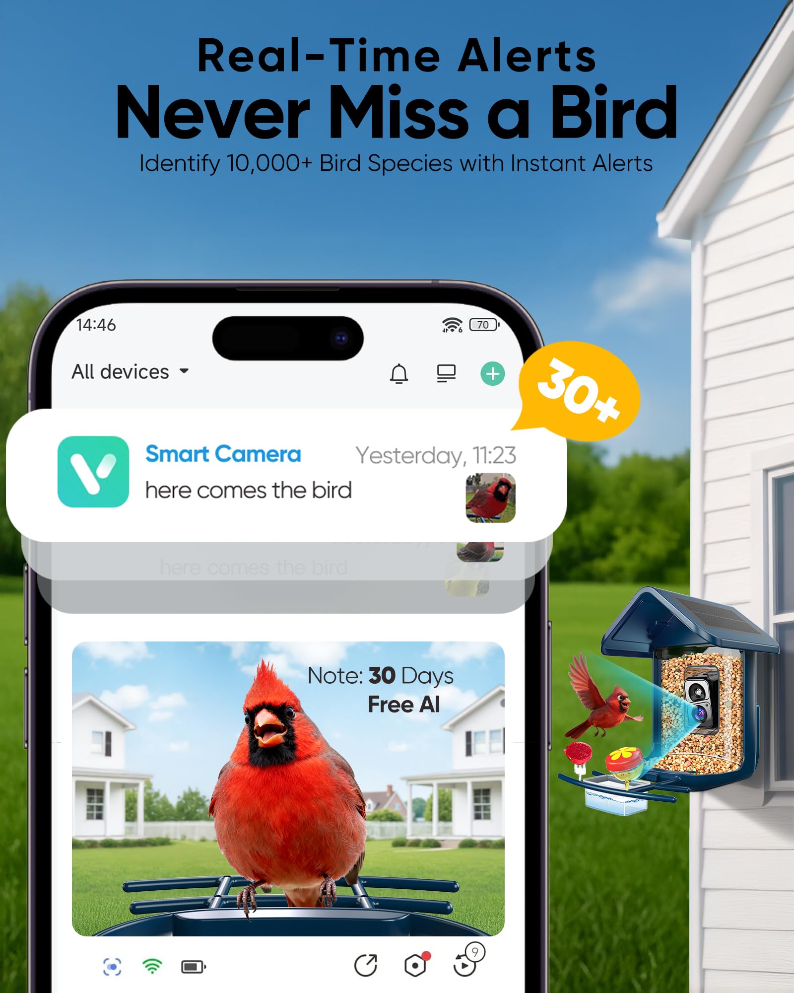 Bird Feeder with Camera Solar Powered - Smart Bird Feeder Camera 2K HD Live Stream, 5MP Photos, AI Identification for Backyard, 2.4Lb Large Capacity, Gifts for Mom Dad, Blue