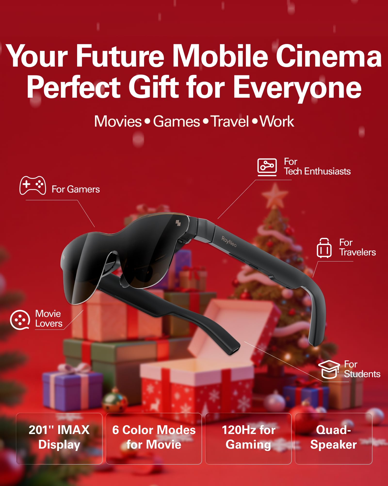 RayNeo Air 3s Pro AR/XR Glasses - 201'' 1200 Nits 120Hz HueView 2.0 Video Display Glasses, Smart Gaming Glasses for iPhone 16,15/Android/Mac/Switch 2/PS5/SteamDeck - Next-Gen Personal Theater