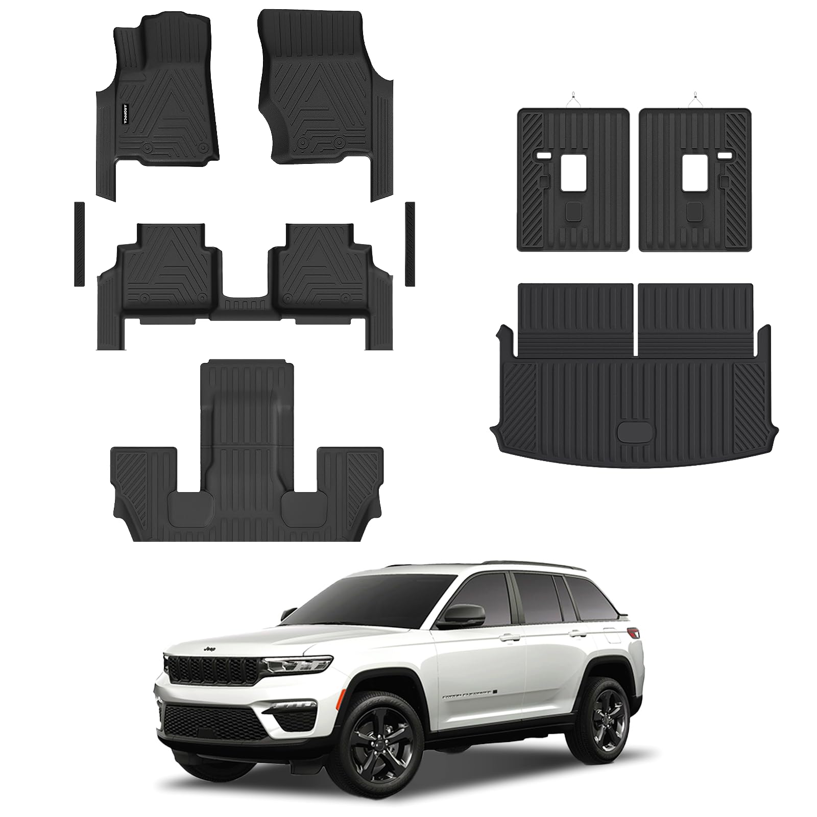 Photo 1 of ****MISSING BACK MATS **** All Weather Car Floor Mats Cargo Liner with Backrest Mat for 2021-2025 Jeep Grand Cherokee L (Only 6-Seats w/o Center Console), TPE Rubber Liners Full Set for Jeep Grand Cherokee Accessories