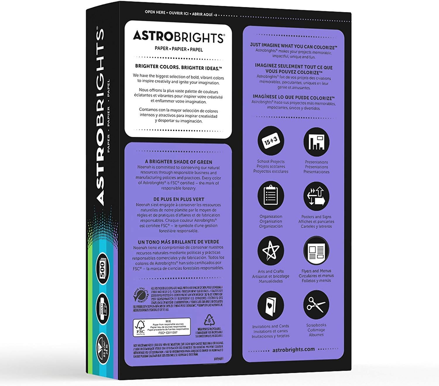 Astrobrights Color Paper, 8.5" x 11", 24 lb/ 89 gsm, "Cool" 5-Color Assortment, 500 Sheets(20274) : Printer And Copier Paper : Office Products