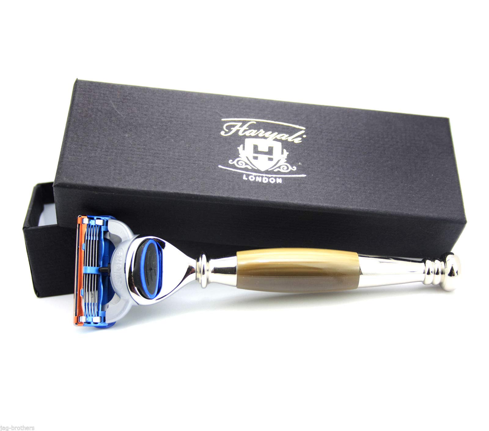 Haryali London 5 Edge Cartridge Razor With Horn And Steel Handle Beard And Mustache Shaving Razor For Men