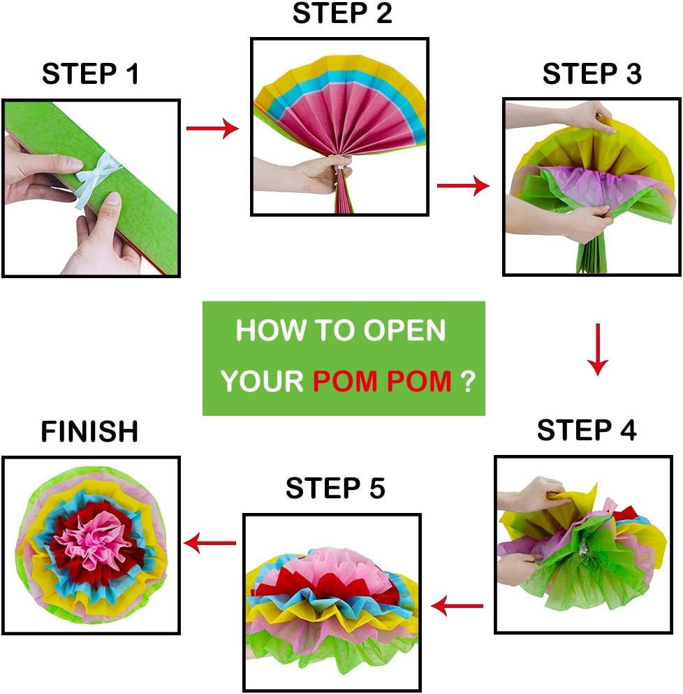 Supla 9 Pcs Fiesta Paper Flowers Pom Poms Flowers Tissue Pom Poms Fiesta Flower Tissue Centerpieces 15.4" Wide for Mexican Rainbow Theme Party Fiesta Cinco De Mayo Party Frida Kahlo Party Decoration: Home & Kitchen
