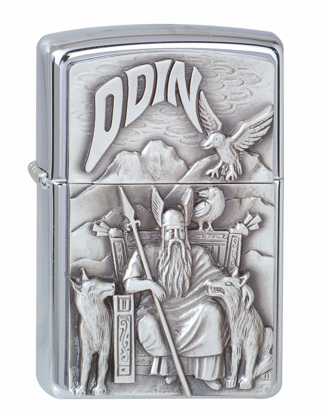 Zippo Windproof Lighter - Viking Odin - High Polish Chrome, Emblem - Refillable, Lifetime Use - Adjustable Flame - Gift Box - Metal Construction - Made in USA