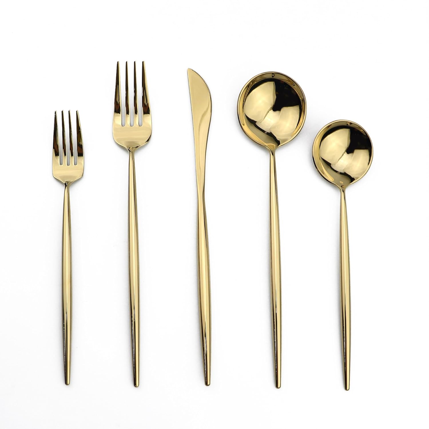 5pcs Flatware Set 18/10 Stainless Steel Dishwasher Safe Shiny Gold